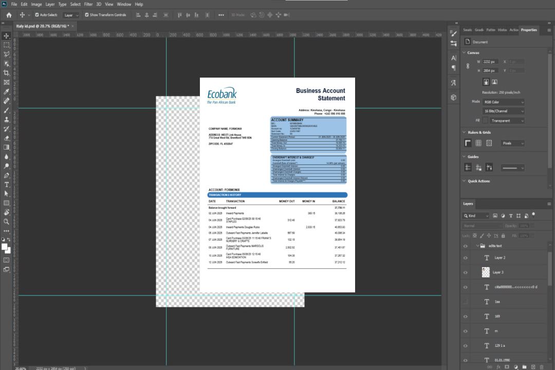 Modèle Word et PDF de relevé de compte ferme Congo Ecobank template